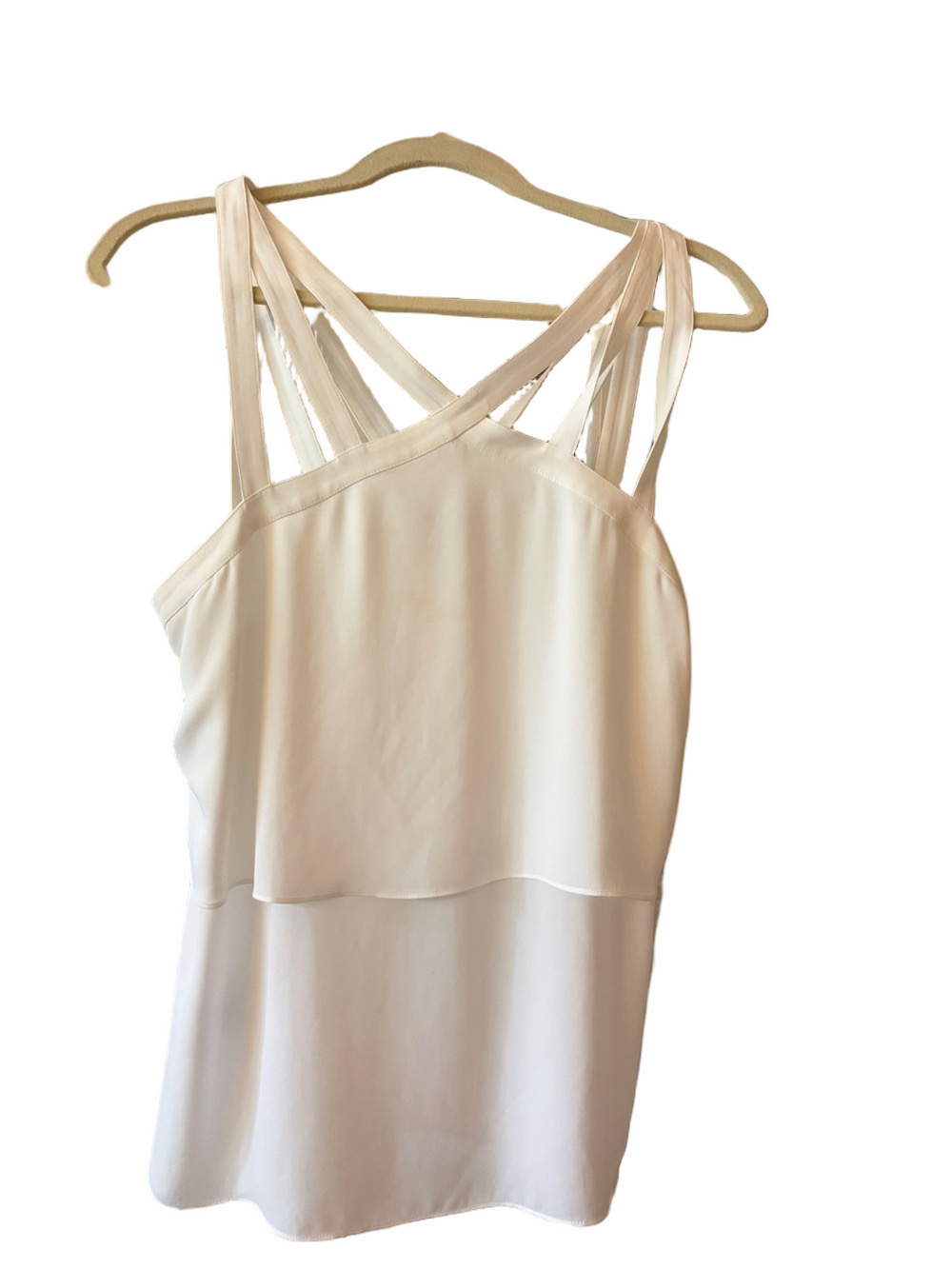 BCBGMaxazaria Juliya women’s white layered multi strap cage neck dress top. M - Picture 2 of 5